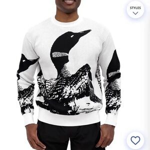 Waggle Loon Call Wildknit Sweater 2XL White Black Crewneck